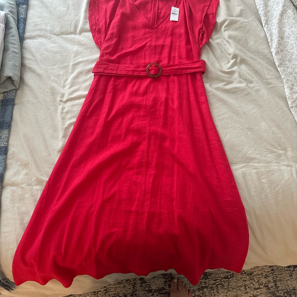 Loft Red Belted Dress